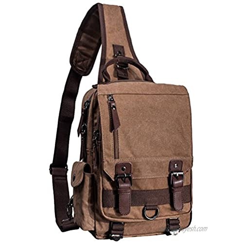 El-fmly Canvas Message Sling Bag Outdoor Cross Body Bag Messenger Shoulder Laptop Bag - Coffee