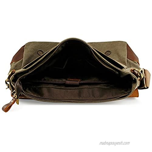 GEARONIC Genuine Leather Canvas Messenger Vintage Satchel Shoulder Bag for School Laptop
