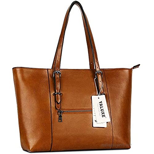 Genuine Leather Womens Laptop Tote Large Bag Fits Up to 15.6 in Vintage Style Soft Work Shoulder Bag from Yaluxe