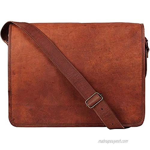 Gorries leather satchel for men Full Flap Messenger Handmade Bag For Men's Hand-Crafted Messenger Genuine Leather Briefcase Satchel Laptop Shoulder Bag office bags for men (SMALL) 11 Inch