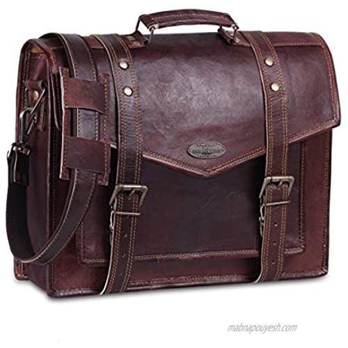 Handmade World 15" Leather Messenger Bags for Men Women Mens Briefcase Laptop Computer Satchel School Bag Distressed