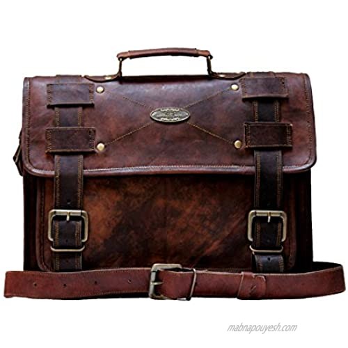 Handmade World Laptop Bag Vintage Men Brown Leather Briefcase Messenger Bags (13" X 18")