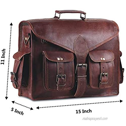 Handmade World Messenger Bag Leather Laptop Bags Computer Satchel Briefcase Unisex(15 Inch)