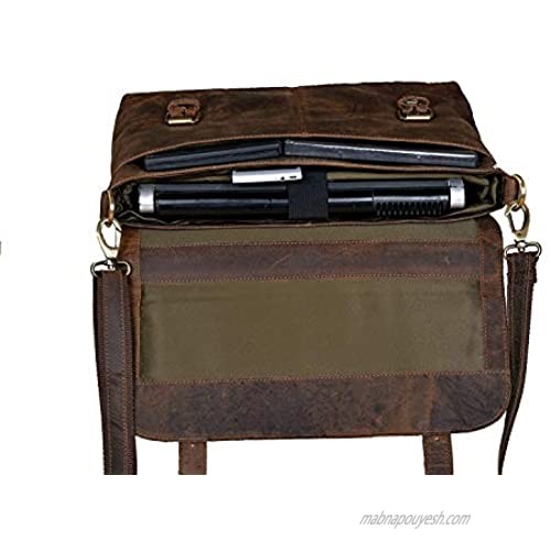 HLC 16 Inch Retro Buffalo Hunter Leather Laptop Messenger Bag Office Briefcase Travel bag