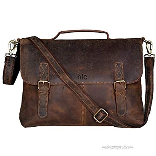 HLC 16 Inch Retro Buffalo Hunter Leather Laptop Messenger Bag Office Briefcase Travel bag