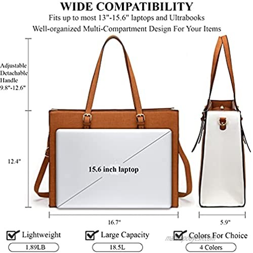 Laptop Bag for Women 15.6 Inch Lightweight Leather Computer Tote Bag Business Office Briefcase