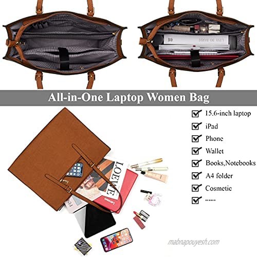 Laptop Bag for Women 15.6 Inch Lightweight Leather Computer Tote Bag Business Office Briefcase