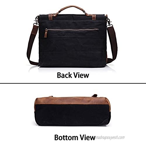 Laptop Messenger Bag 15.6 for Men Waxed Canvas Vintage Leather Business Briefcase Shoulder Bags Waterproof