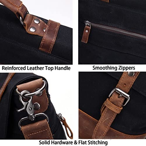 Laptop Messenger Bag 15.6 for Men Waxed Canvas Vintage Leather Business Briefcase Shoulder Bags Waterproof