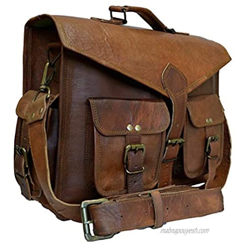 Leather 18 Inch Briefcase Laptop Messenger Bag Computer Shoulder Office Satchel Bag For Men & Women