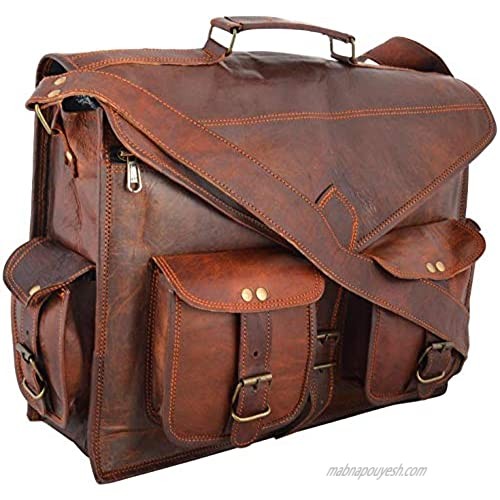 Leather 18 Inch Briefcase Laptop Messenger Bag Computer Shoulder Office Satchel Bag For Men & Women