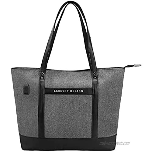 Lekesky Women Laptop Tote Bag with USB Port  Large Womam Work Bag Purse Fits 15.6 inch Laptop