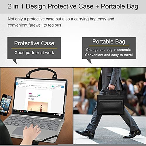 LiuShan 2 in 1 Protective Case + Portable Bag for 14 Inch Dell Latitude 5491 5490 5488 5480 e7470 e5470 & 13.3 Inch Dell Latitude 3380/Dell Chromebook 13 3380 Laptop[Not fit Latitude 5400] Black