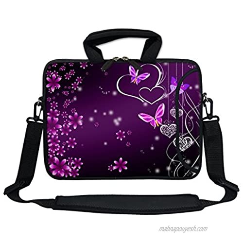 Meffort Inc 11.6 Inch Neoprene Laptop Bag with Extra Side Pocket  Soft Carrying Handle & Removable Shoulder Strap for 10" to 11.6" Size Ultrabook Chromebook (Purple Butterfly Heart)