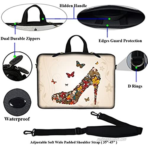 Meffort Inc 15 15.6 inch Neoprene Laptop Sleeve Bag Carrying Case with Hidden Handle and Adjustable Shoulder Strap - Butterfly High Heel