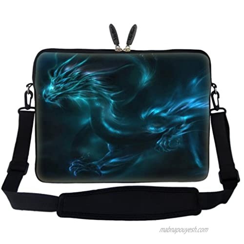 Meffort Inc 15 15.6 inch Neoprene Laptop Sleeve Bag Carrying Case with Hidden Handle and Adjustable Shoulder Strap - Blue Dragon Design