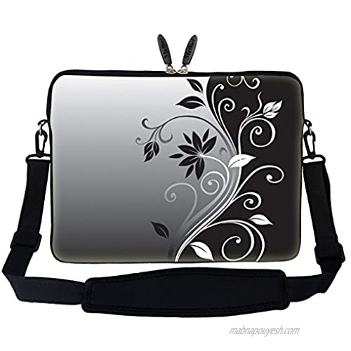 Meffort Inc 15 15.6 inch Neoprene Laptop Sleeve Bag Carrying Case with Hidden Handle and Adjustable Shoulder Strap - Gray Black Swirl Design