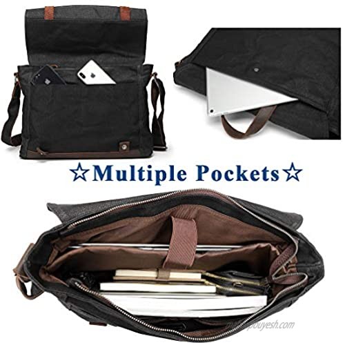 Men's Messenger Bag Waterproof Large 15.6 Inch Laptop Briefcase Shoulder Bags Black
