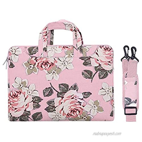 MOSISO Laptop Shoulder Bag Compatible with MacBook Pro/Air 13 inch  13-13.3 inch Notebook Computer  Canvas Rose Carrying Briefcase Handbag Sleeve Case Cover  Pink