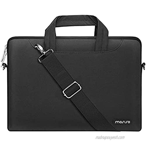 MOSISO Laptop Shoulder Messenger Bag Compatible with MacBook Pro/Air 13 inch  13-13.3 inch Notebook Computer  Polyester Briefcase Sleeve with Back Zipper Pocket&Trolley Belt  Black