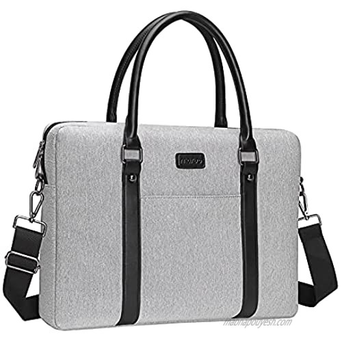 MOSISO Laptop Tote Bag Compatible with MacBook Pro 16 A2141/Retina 15.4 A1398 & 15-15.6 inch Notebook  Polyester Shoulder Messenger Handbag Sleeve with Button Pocket&Fix PU Handle&Trolley Belt  Gray