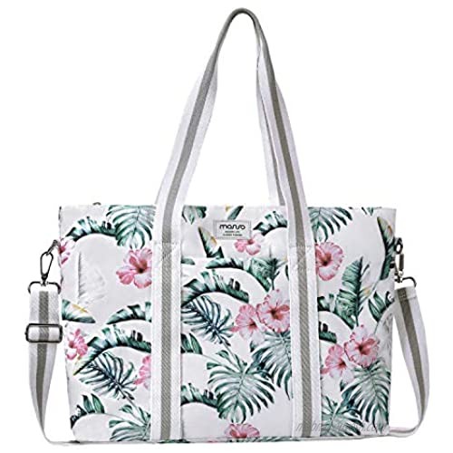 MOSISO Laptop Tote Bag for Women (Up to 17.3 inch)  Canvas Multifunctional Work Travel Shopping Duffel Carrying Shoulder Handbag Compatible with MacBook  Notebook and Chromebook  Banana Leaf
