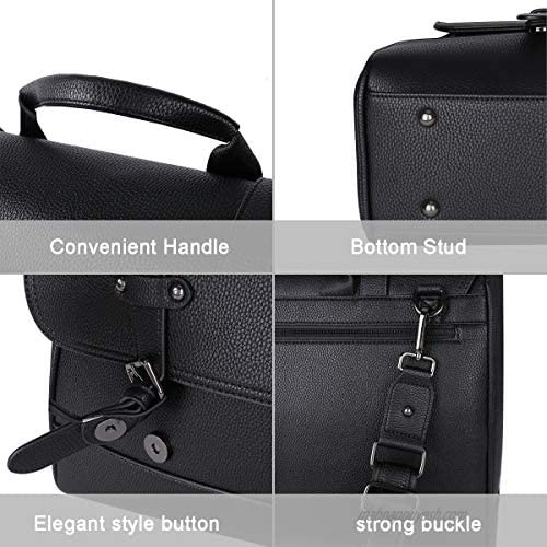 MOSISO Mens Laptop Shoulder Messenger Bag 15.6 Inch Waterproof PU Leather Briefcase Large Satchel Durable Office School Business Bag Compatible MacBook Notebook Computer with 2 Front Buckle Black