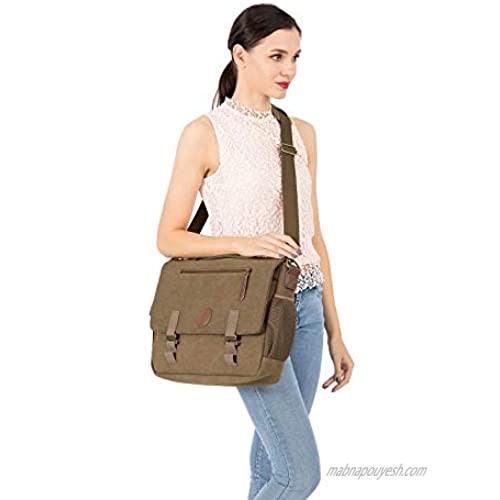 MOSISO Mens Messenger Bag 15.6 inch with Handle and Various Pockets Canvas Laptop Shoulder Briefcase Bag Compatible with MacBook Notebook Ultrabook and Chromebook Computers Vintage Brown