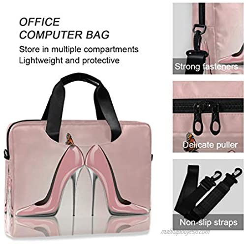 Ombra Laptop Shoulder Bag Pink High Heel Butterfly Portable Laptop Sleeve Case with Strap for 14/15.6/16in Notebook Computer Messenger Bag for Women Men Briefcase