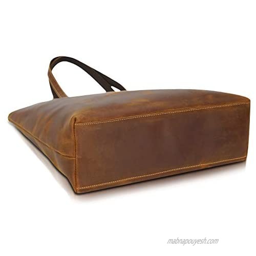Polare Vintage Full Grain Leather Laptop Tote Shoulder Bag for Women 15.6 Inch Computer Handbag Work Bag Purse