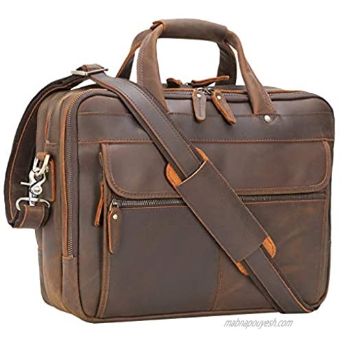 Retro Italian Leather Briefcase for Men 15.6" Laptop Messenger Bag Attaché Case Fit Business Travel
