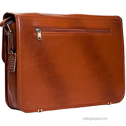 Urban Leather Laptop Shoulder Messenger Bags for Men Office University Work Satchel Bag for Teen Boys Executive Briefcase Cross body Fit - Flap Over (Brown Size 15 inch)