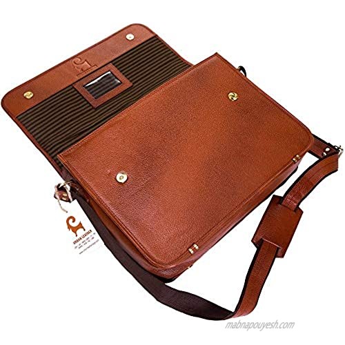 Urban Leather Laptop Shoulder Messenger Bags for Men Office University Work Satchel Bag for Teen Boys Executive Briefcase Cross body Fit - Flap Over (Brown Size 15 inch)