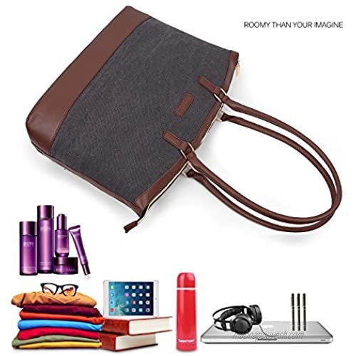 UtoteBag Women 15.6 inch Laptop Shoulder Bag Tote Bag for Notebook Adapte for Business Casual Handbag Briefcase for Work Computer (Canvas Dark Grey)