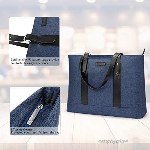 Utotebag Women Laptop Tote Bag 15.6 Inch Notebook Ultrabook Shoulder Bag Lightweight Nylon Briefcase Classic Handbag Handle Adjustable Work Travel Business Bag (Blue)