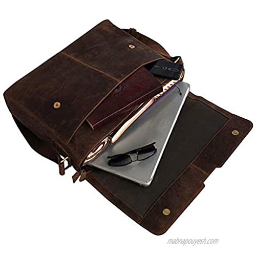 Vintage Computer Leather Laptop Messenger Bags for Men Leather Briefcase Shoulder Bag Man & Women Bag (16 INCH)