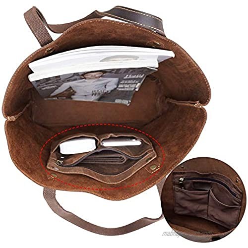 Vintage Genuine Leather Tote Shoulder Bag for Women Fits 14 Inch Laptop Teacher Work Travel Large Handbags Brown