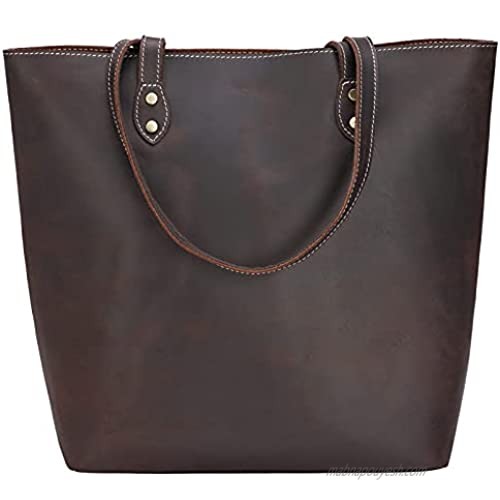 Vintage Genuine Leather Tote Shoulder Bag for Women Fits 14 Inch Laptop Teacher Work Travel Large Handbags  Brown