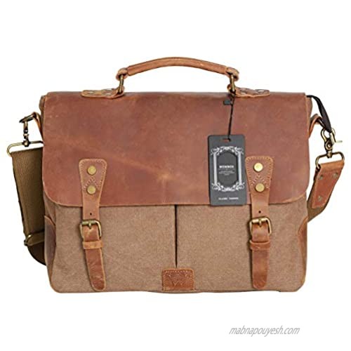 WOWBOX Messenger Bag for Men 14" Leather Laptop Satchel Briefcase Bags Coffee