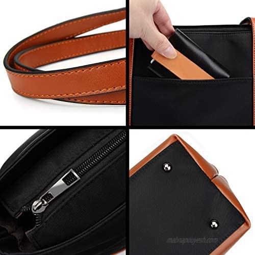 YALUXE Genuine Leather Laptop Tote for Women Shoulder Bag Nylon fit 15.6 inches Large Capacity Vintage Style Soft Work